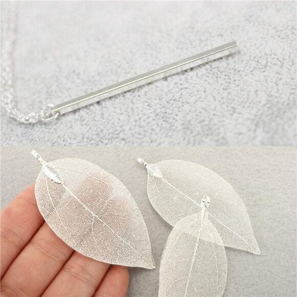 4 Long Necklaces for Women  Fashion Pendant Necklace Jewelry, Silver Bar Feather - Picture 4 of 8